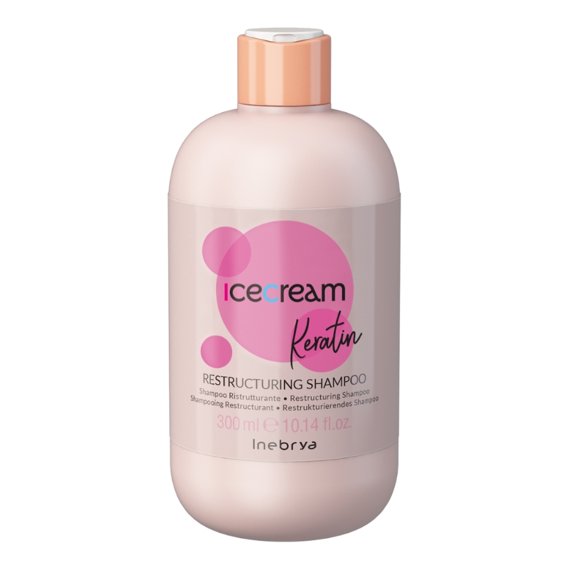 Inebrya Ice Cream Keratin Restructuring Shampoo, Ristrutturante Idratante Tonificante alla Cheratina, 300ml - 1000ml