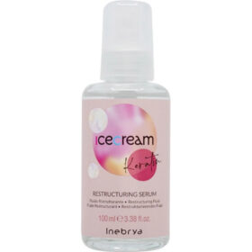 Inebrya Ice Cream Keratin Restructuring Serum, Fluido Ristrutturante alla Cheratina Anti-Crespo, 100ml