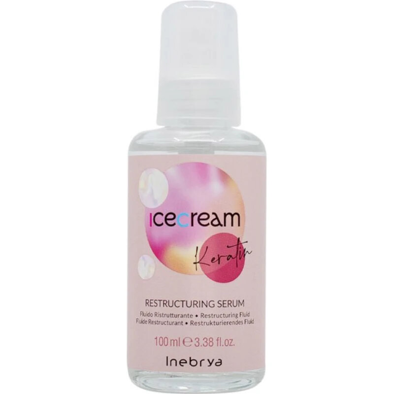 Inebrya Ice Cream Keratin Restructuring Serum, Fluido Ristrutturante alla Cheratina Anti-Crespo, 100ml