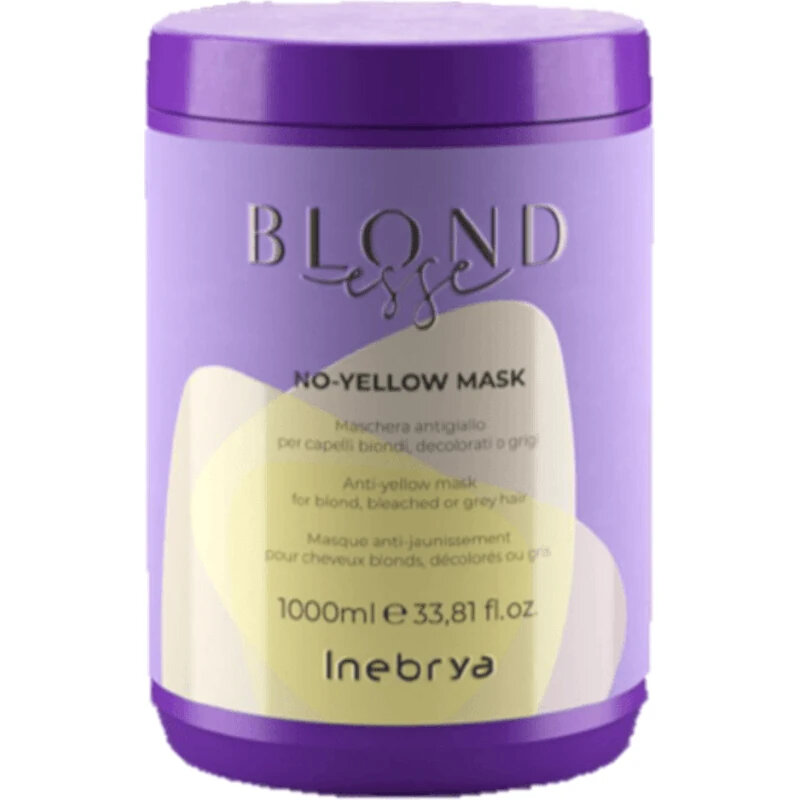 Inebrya Blondesse No-Yellow Mask, Maschera Antigiallo per Capelli Biondi Decolorati e Grigi, 250ml - 1000ml