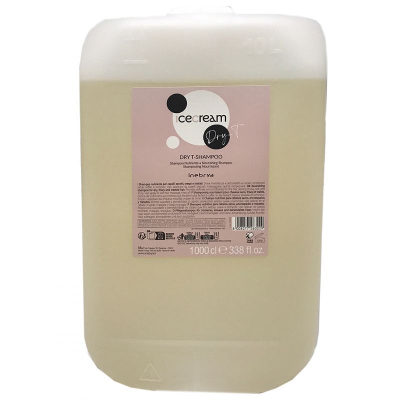 Inebrya Ice Cream Dry-T Dry-T Shampoo, Nutriente per Capelli Secchi Crespi e Trattati con Proteine della Seta e del Grano, 10litri
