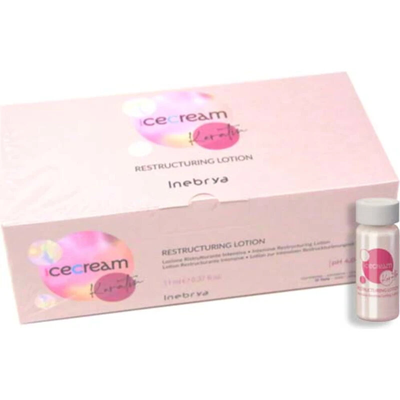 Inebrya Ice Cream Keratin Restructuring Lotion, Lozione Ristrutturante Intensiva alla Cheratina, 12x10ml