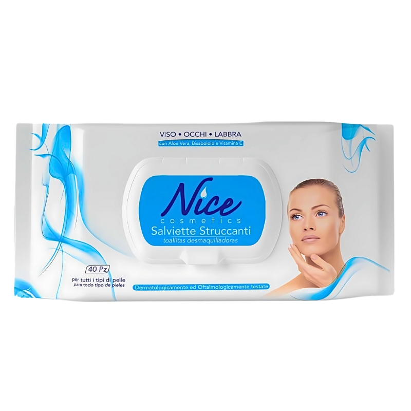 Nice Salviette Struccanti, con Aloe Vera Bisabololo e Vitamina E 40pz