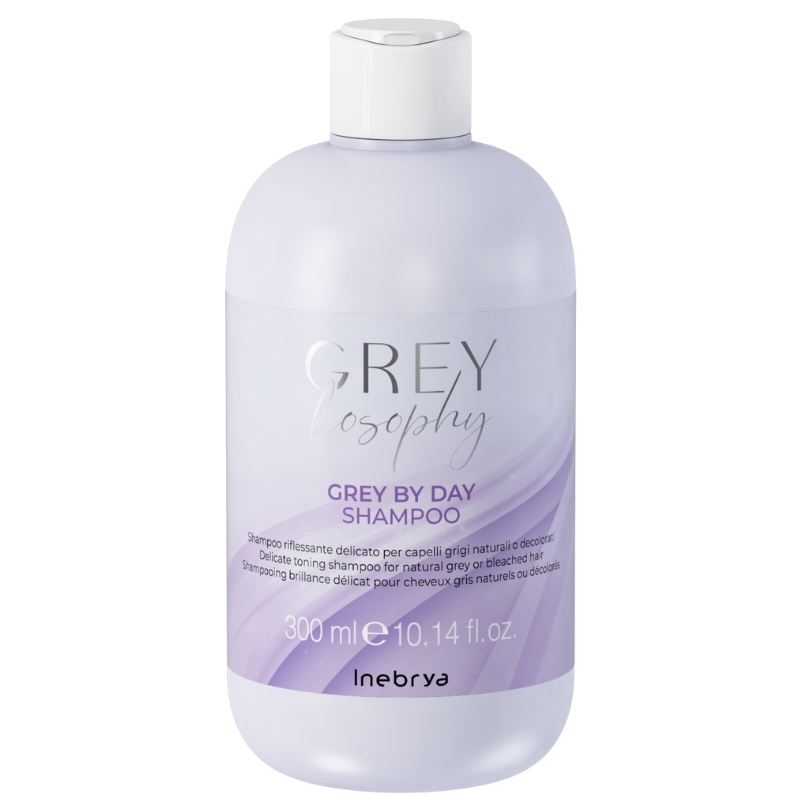 Inebrya Greylosophy Grey by Day Grey By Day Shampoo, Riflessante Delicato per Capelli Grigi Naturali e Decolorati, 300ml - 1000ml