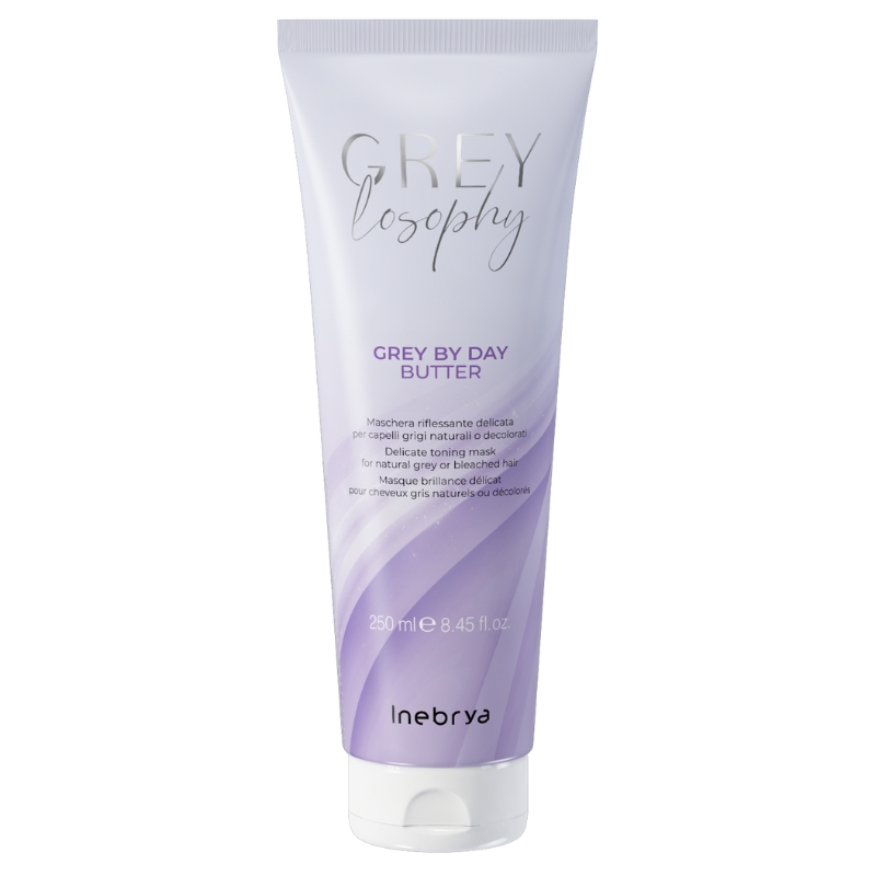 Inebrya Greylosophy Grey by Day Grey By Day Butter, Maschera Riflessante Delicata per Capelli Grigi Naturali o Decolorati, 250ml - 1000ml