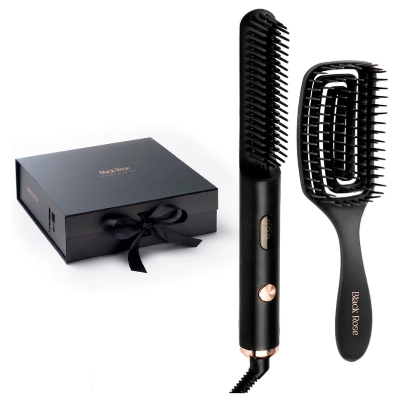 Labor Black Rose Luxury Hair Kit B227, Spazzola Termica Anticrespo + Piastra Lisciante Compatta
