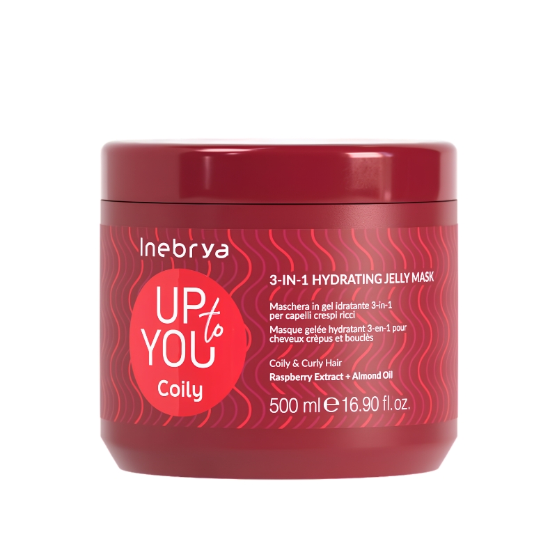 Inebrya Up to You Coily 3 in 1 Hydrating Jelly Mask, Maschera in Gel per Capelli Crespi e Ricci, 500ml
