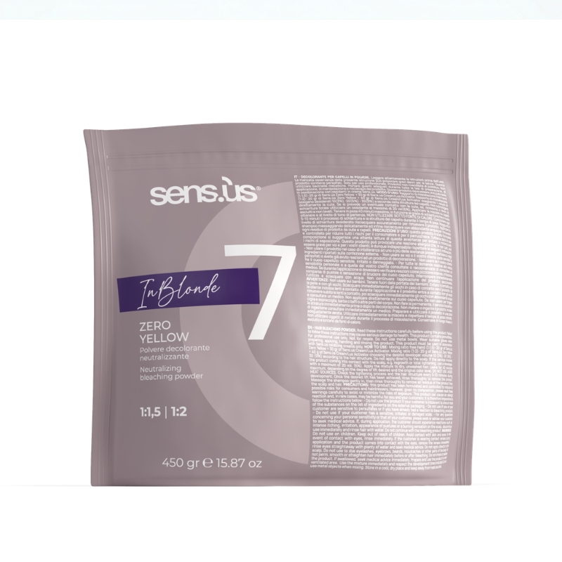 Sensus Inblonde Deco Zero Yellow, Polvere Decolorante neutralizzante Viola, 450Gr
