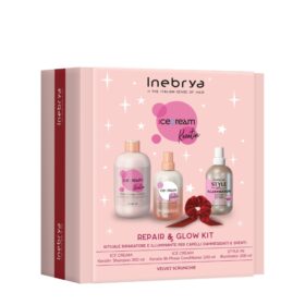 Inebrya Ice Cream Keratin Repair & Glow Kit, Rituale Riparatore Illuminante per Capelli Danneggiati Spenti